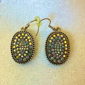 Aurora Borealis Rhinestone Oval Earrings